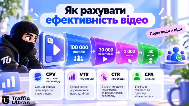 фективність OLV-реклами: покази, перегляди, кліки, ліди та метрики CPV, VTR, CTR і CPA