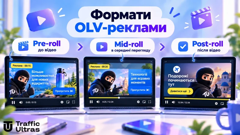 Формати OLV-реклами: Pre-roll, Mid-roll і Post-roll