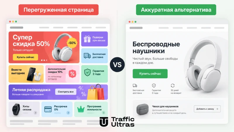 Перегруженная страница и аккуратное размещение второго оффера