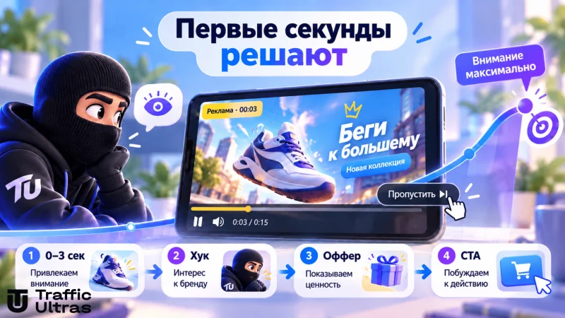 Первые секунды OLV-рекламы: хук, оффер и CTA до кнопки Skip