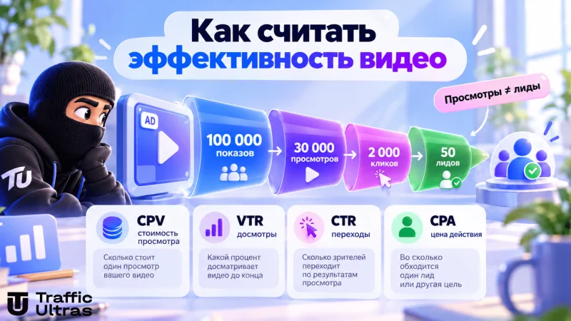 Эффективность OLV-рекламы: показы, просмотры, клики, лиды и метрики CPV, VTR, CTR, CPA