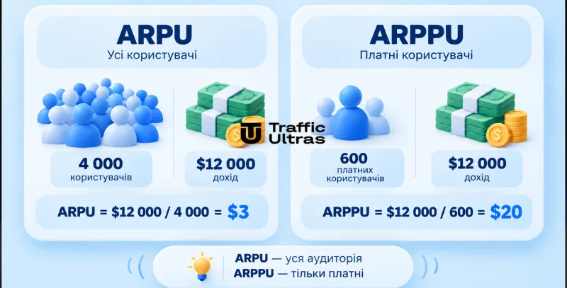 Порівняння ARPU і ARPPU: вся аудиторія та платні користувачі