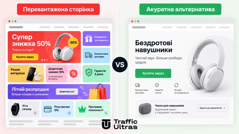 Перевантажена сторінка та акуратне розміщення другого офера