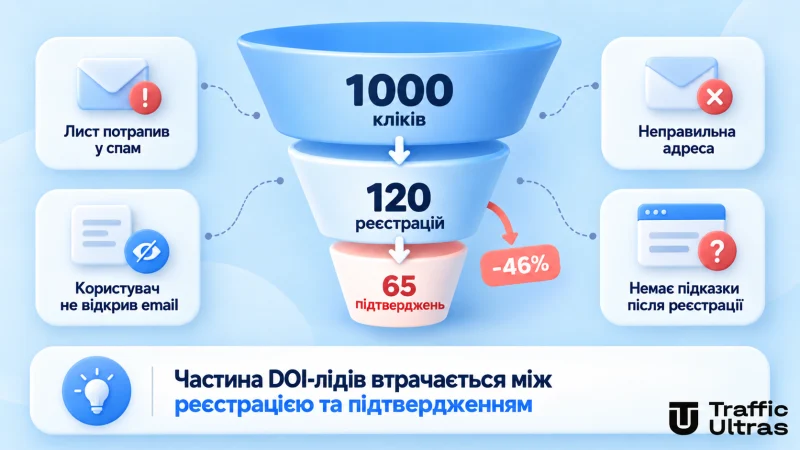 Воронка DOI-офера: втрати лідів між реєстрацією та підтвердженням