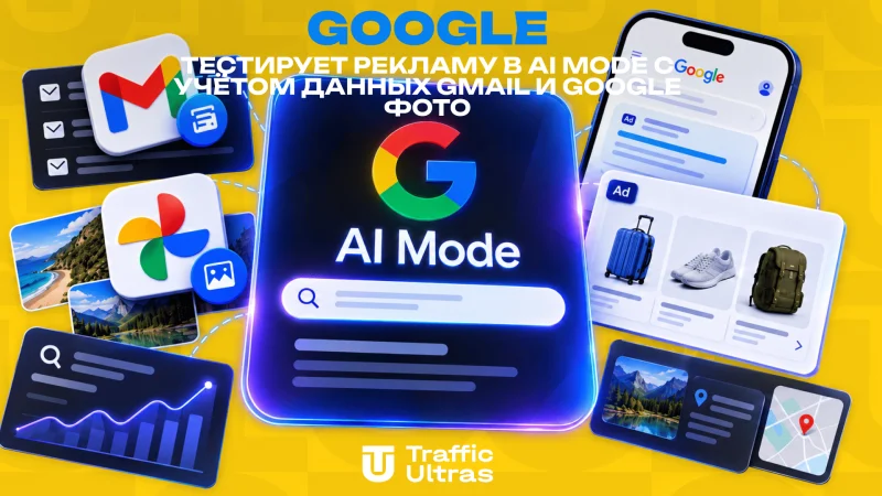 Google тестирует рекламу в AI Mode с учётом данных Gmail и Google Фото